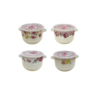 Чаша керамическая многофункциональная с ручками и крышкой 1000мл 8003-5,6 Розы
