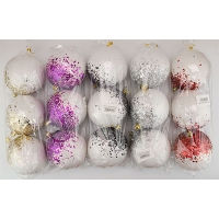АКЦИЯ Набор новогодних пластиковых шаров 3шт d100 белый/битое стекло микс